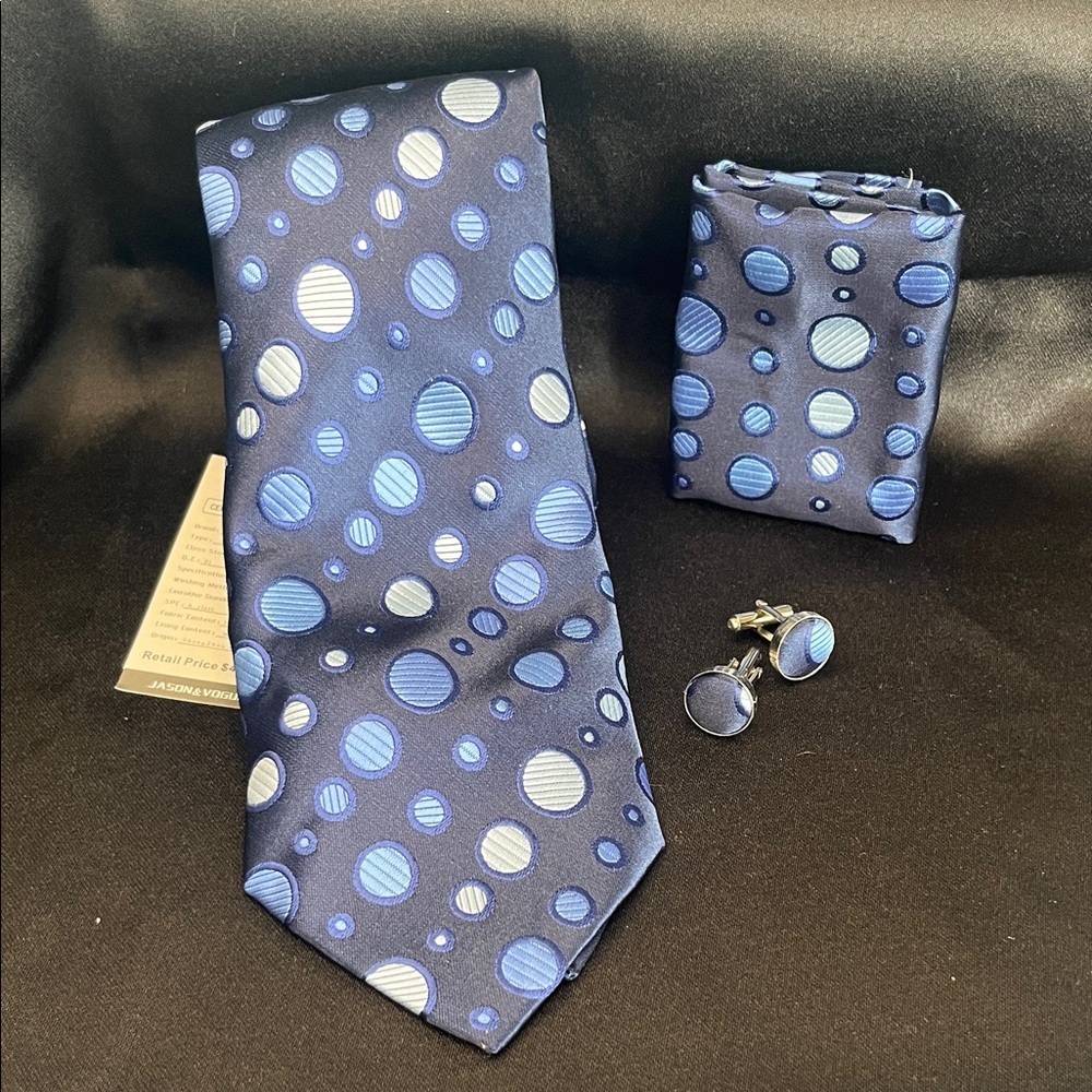 Elegant Blue Polka Dot Tie Set-NWT